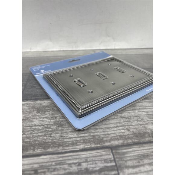 allen + roth Beaded 3-Gang Brushed Satin Pewter Triple Toggle Wall Plate {1} - Picture 7 of 8